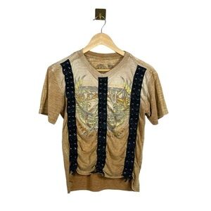 Affliction Graphic Lace Up Death Metal Tour Tee in Brown/Black Size S